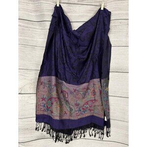 Purple Paisley Boho Wrap Shawl Scarf With Fringe